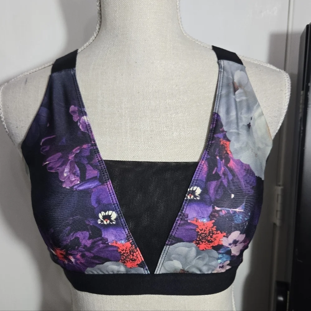 Joy Lab Sports Bra Mesh Front Floral Print Sz M